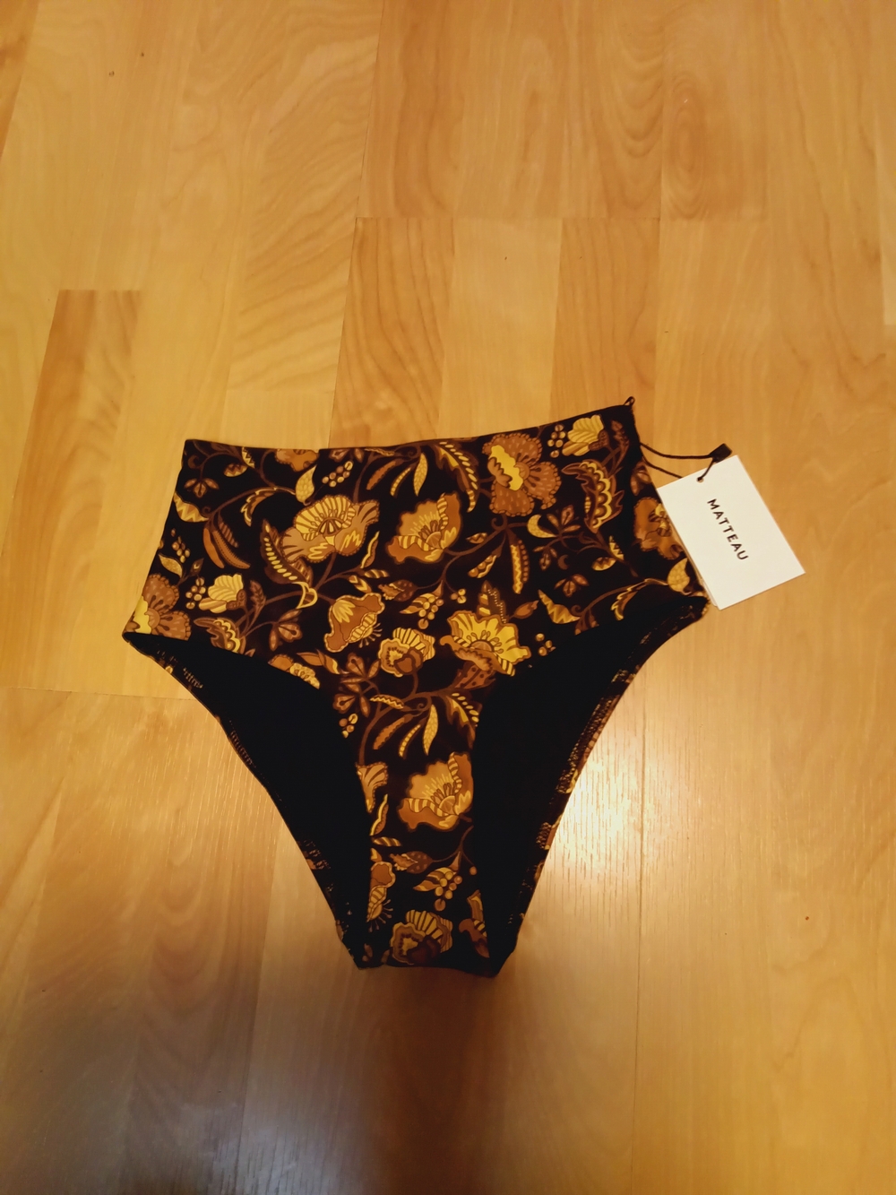 MATTEAU Swim High Waist Brief Ginger Hibiscus  Yellow Floral Bikini Buttom Sz 1